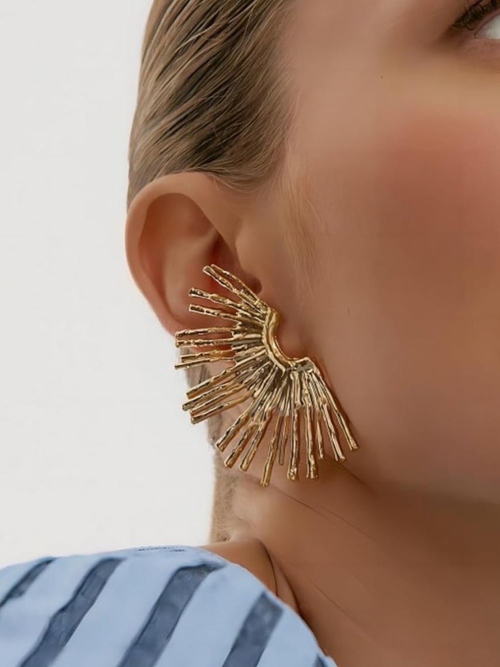 Sunburst Textured Gold Statement Earrings